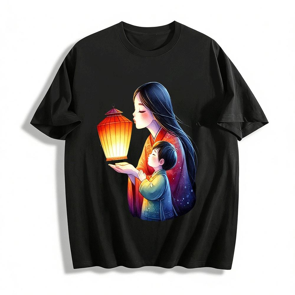 Mother And Child Lantern Print Warm Parent-child Outfits Pure cotton T-shirt XXS