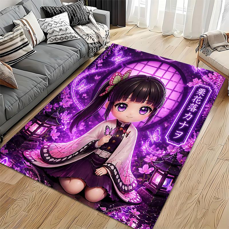 Chibi Girl with Purple Butterflies Suitable As a Non-slip Mat for the Living Room or Bedroom Sofa