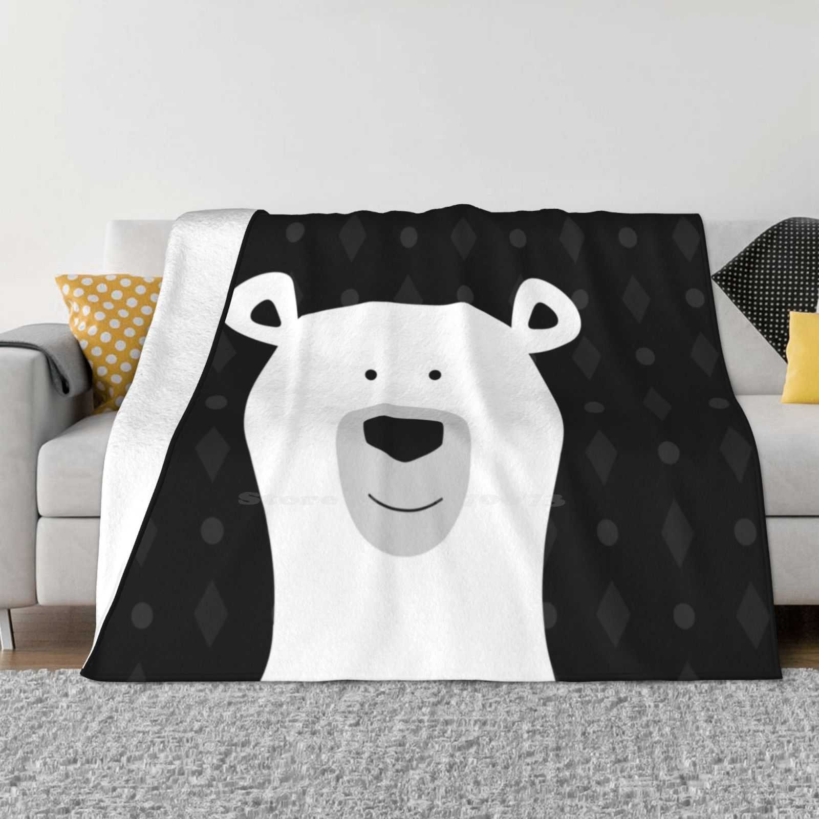 Bear For Home Sofa Bed Camping Car Plane Travel Portable Blanket Polar Bear Cartoon White Cuteness Overload Black Friendly 30x40in