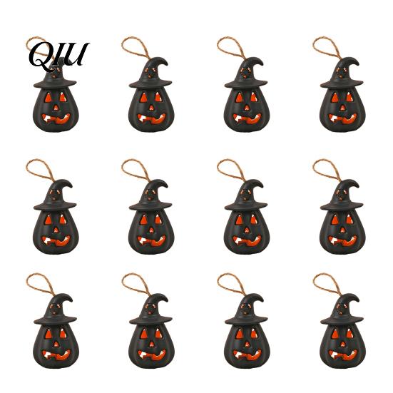 Spooky Pumpkin Night Light 12 Pcs Halloween LED Lantern, Hanging Lighted Safety Lighting with Witch Hat for Indoor Outdoor Home Party Decor Lights