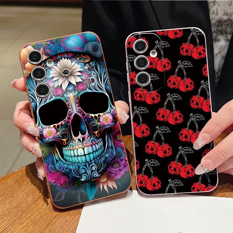 Lettered Skull Pattern Case For Samsung A18 A57 A37 A17 A56 A36 A26 A16 A55 A35 A25 A15 A54 S21 FE S22 S23 S24 Plus S25 S26 Ultra Silicone Cover