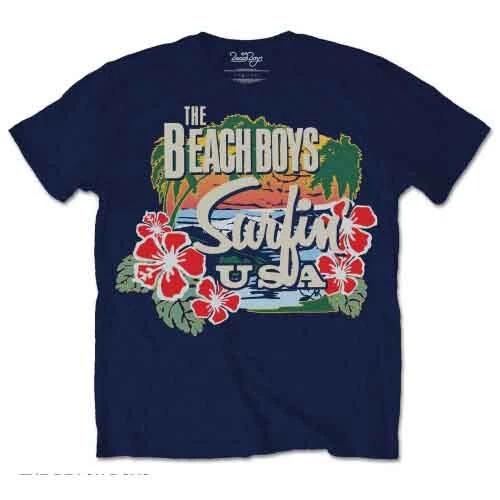 Official The Beach Boys Surfin USA Tropical Mens Blue 100% Cotton T-shirt Mens Tees Top Classic Tee 2XL