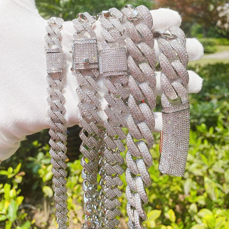 RQ 14mm Lodowy Mikro Pave Cyrkonia Kostka Łańcuch Naszyjnik Z Zapięciem Pudełkowym Hip Hop Moda Biżuteria Prezent Mężczyźni Kobiety