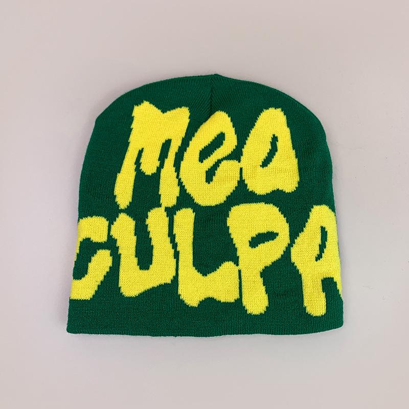 Cross-Border Wind Letter Jacquard Knitted Hat For Men And Women, Warm Contrasting Color, Hip-Hop Street Pullover Hat