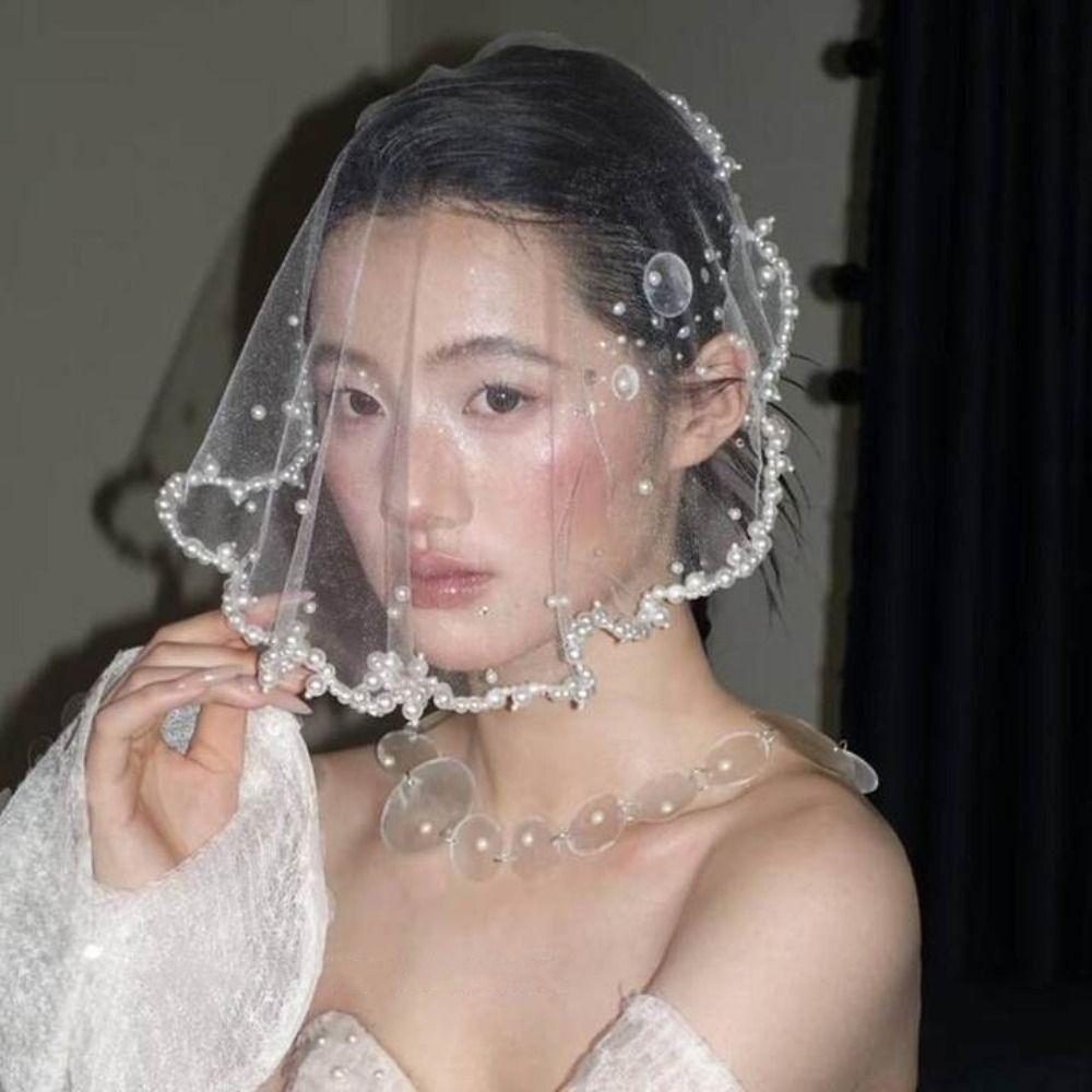 Tassels Wedding Veils Pearls Beads Bride Head Gauze French Brides Veil  Bride Jewelry