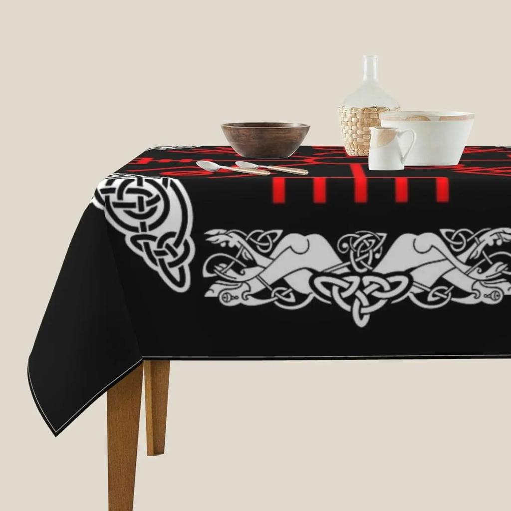 1Pc Nordic Style Tablecloth Black Red Rune Pattern Table Cover For Dining Room Kitchen Home Decor Dustproof Oilproof Dustproof