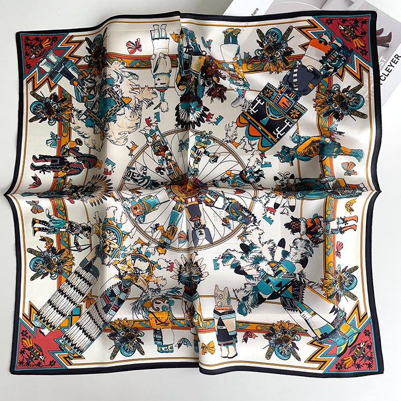 53Cm Pony Pattern Scarf Women Spring And Summer Thin Silk Square Scarf Fashionable And Versatile Bag Packaging Decoration Scarfs