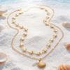 Double Layer Shell Pendant Necklace Lightweight Hypoallergenic Women Faux Pearl Starfish Charm Layered Chain Necklace Ocean Beach Neck Jewelry