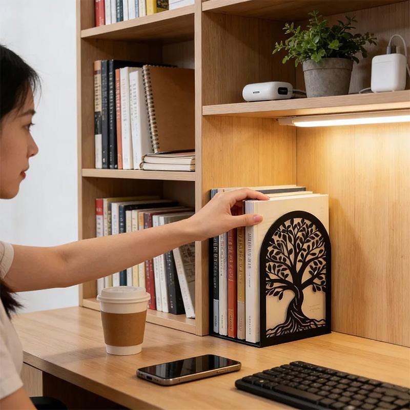 Tree Of Life Retro Decorative Bookends For Heavy Books Black Tree Metal Bookends Desk Organizer Library Stationery Accessories