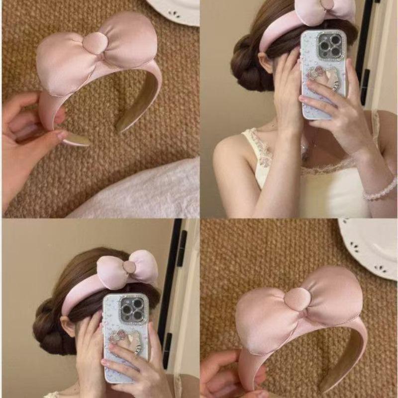 Pink Bowknot Cartoon Hairband for Girls Cute and Practical Headband for Makeup and Skincare Stylish Hair Accessory for Home Use