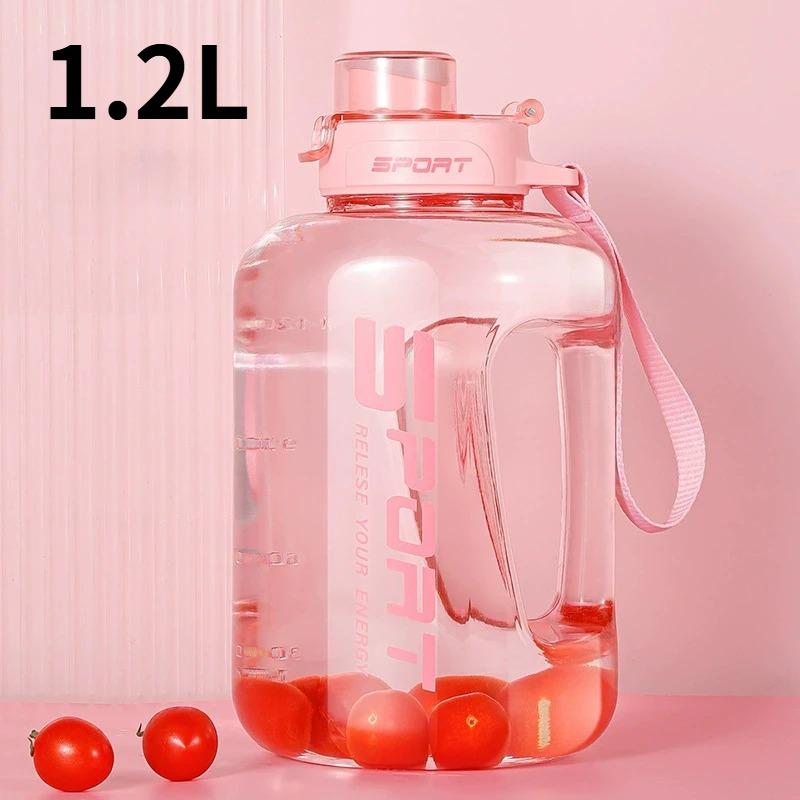 Large Capacity Ton Bucket Water Bottle Large Belly Cup Fitness Sports Water Bottle Portable Plastic Space Cup 1.2L розовый