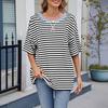 Women T-shirt Loose Fit Striped Print Round Neck Short Sleeve Tee Tops Elastic Fit Summer Pullover Tops