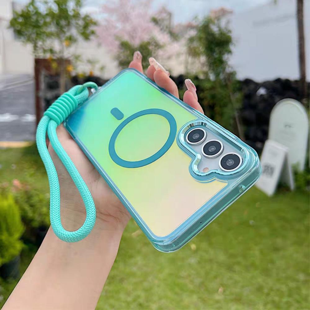 

Stylish Laser Gradient Magnetic Lanyard Shockproof Case for Samsung S26 S25 S24 Ultra S26 Plus S25 FE S25 Edge For Magsafe Cover Acrylic&Case & Strap&Galaxy A56 5G