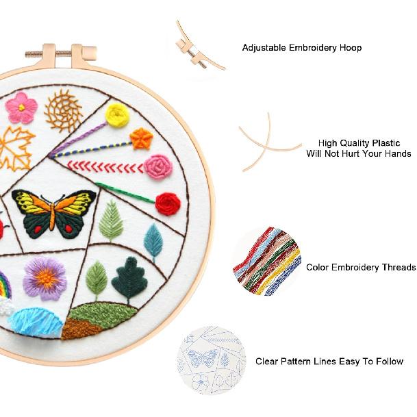 Embroidery Kit for Beginners 4 Sets, Embroidery Kit for Adult Practice Kit for Hand Craft Lover, Starters Cross Stitch Kits with Embroidery Cloth,