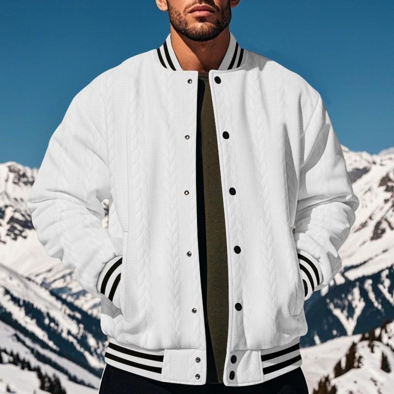 2024 Herren Jacquard Baseball-Cardigan – Einreihige, lässige einfarbige Jacke für Frühling & Herbst