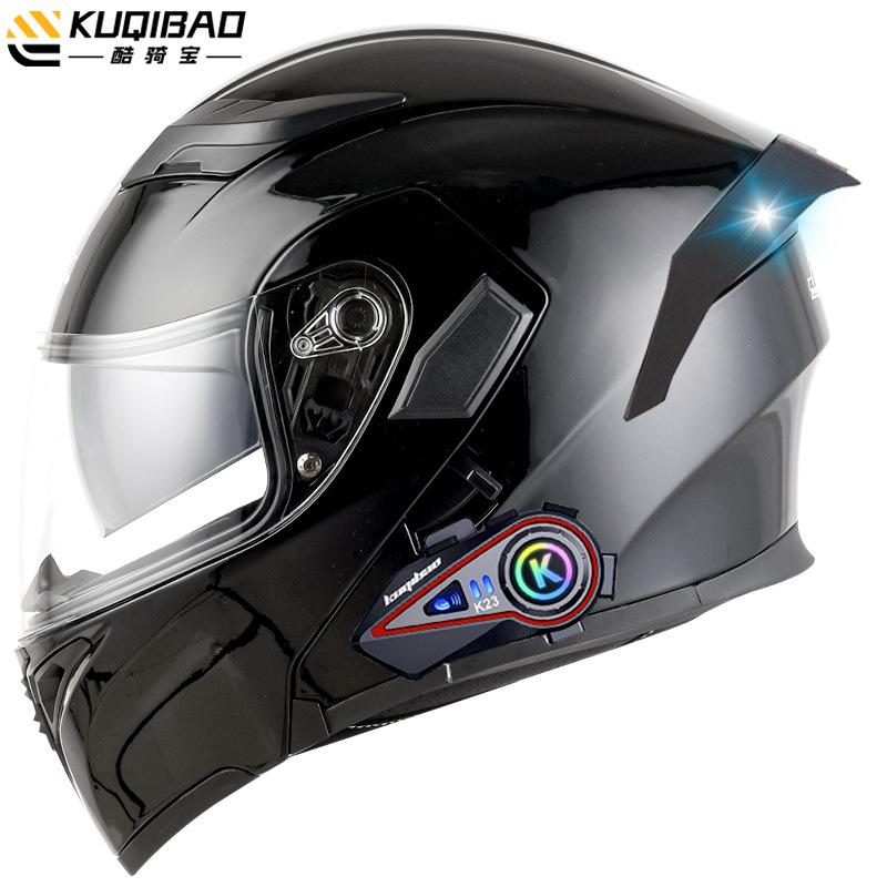 Kuqibao Dual Lens Open Face Helmet Motorcycle Bluetooth Helmet Dual Intercom Motorcycle Full Helmet Long Riding Range