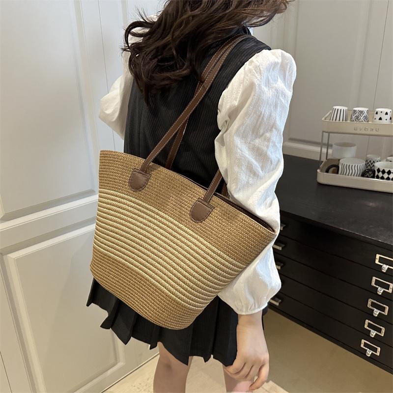Korean Vacation Style Raffia Woven Bag Girls Summer Vacation Style Large Capacity Tote Bag Internet Celebrity Shoulder Bag