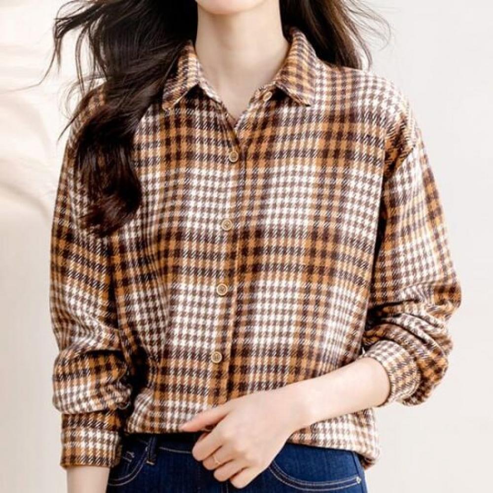 Navava Women Retro Check Long Sleeve Shirt Nb2984