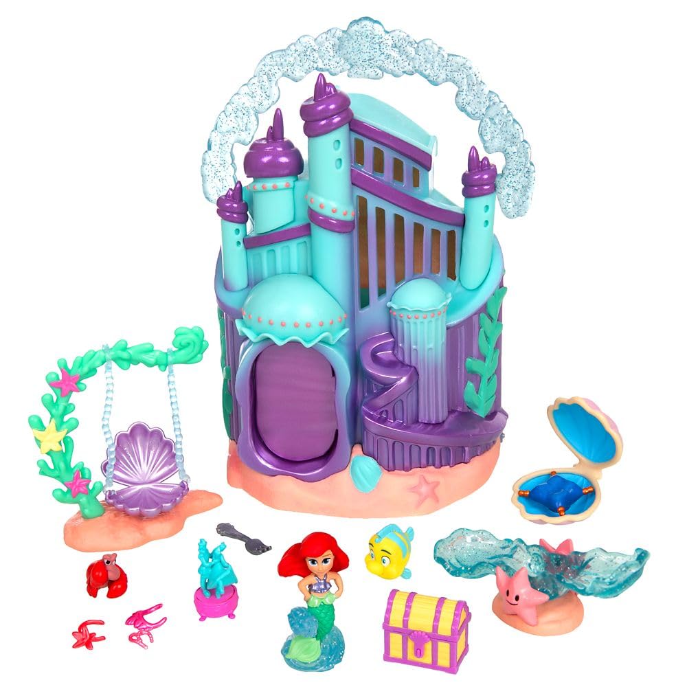 Official Disney Store Ariel Palace Micro micro toy set includes and Sebastian Travel toy portable playset with travel toy with surprise Playset,