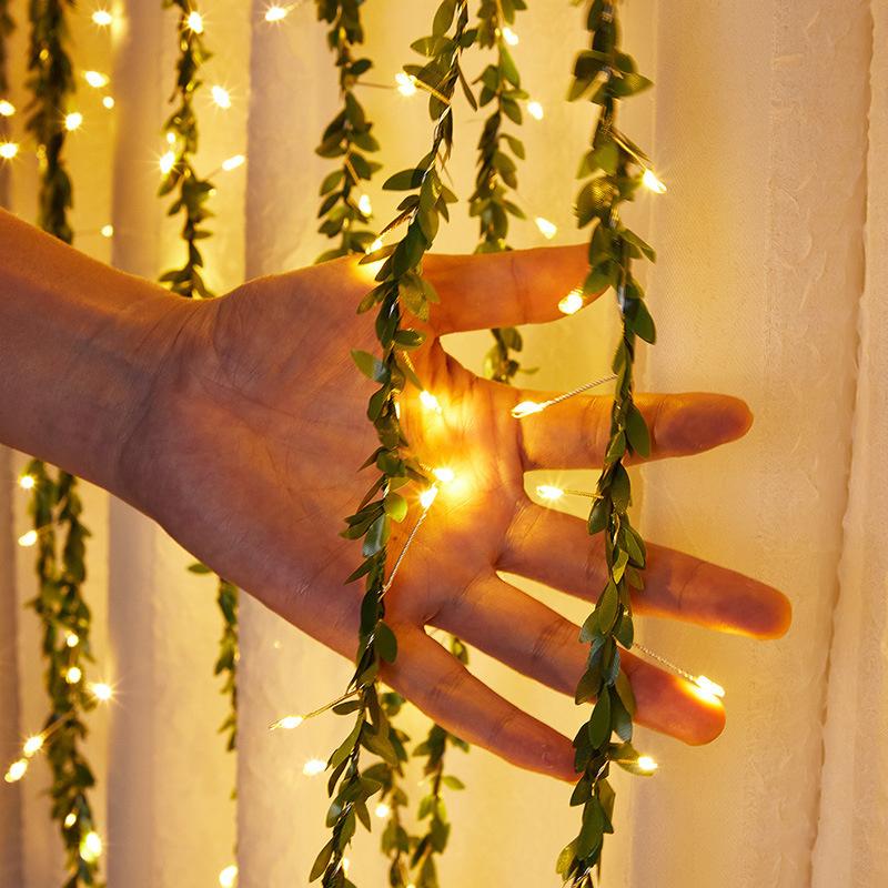 Artificial Green Leaf String Lights, Battery Powered LED Simulation Flower Greenery Garland, Fairy Lights for Wedding Room Indoor Wall Home Decor