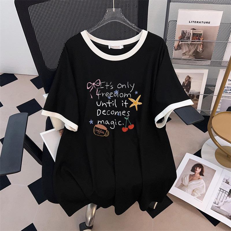 

Women s Plus Size Slimming Mid-Length Round Neck T-Shirt, Short-Sleeved, 200/300/350 Jin, 6500 4XL
