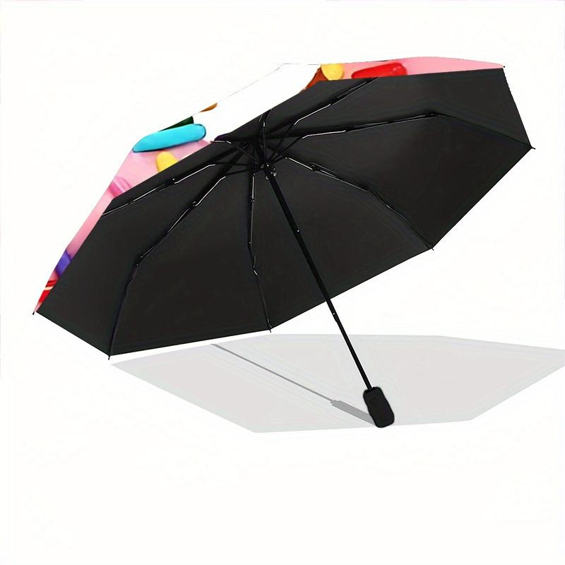 1pc Pink Donut Automatic Folding Umbrella - 8-Rib Iron Frame,  Portable Sunshade with Plastic Handle yy250731239