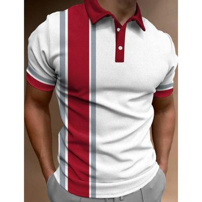 Herren-Button-Poloshirt, kurzärmeliges Hemd mit Kragen, gestreiftes Button-Kragen-Freizeit-Sporthemd, trendiges T-Shirt