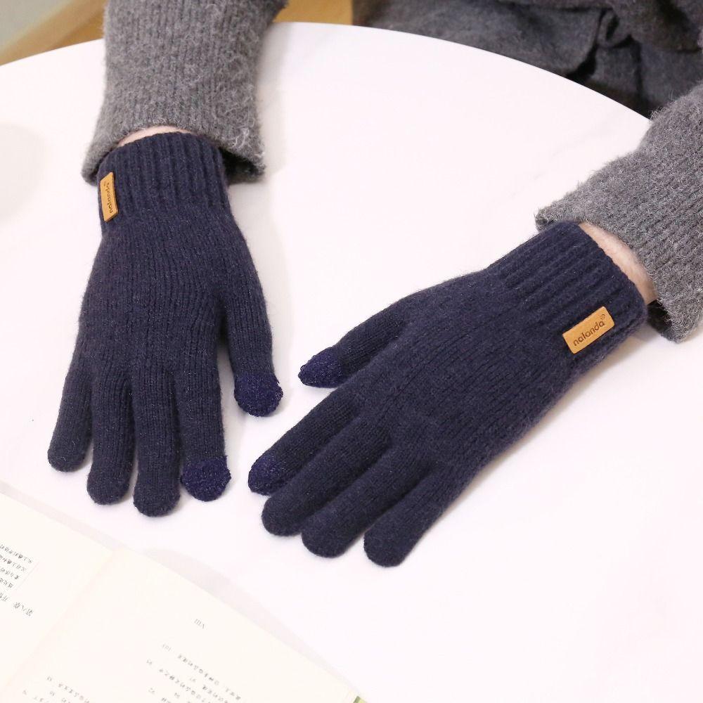 Five Finger Full Finger Mittens Warm Cycling Driving Gloves Elegant Plush Knitting Gloves Autumn