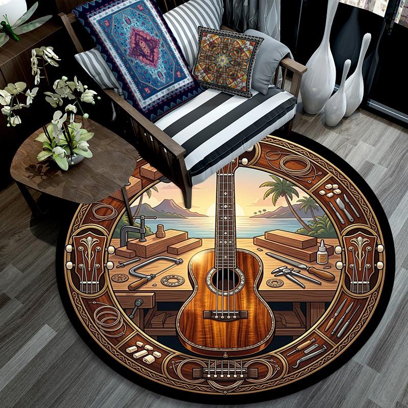 Guitar Craftsmanship Scene Round Area Rug Under Office Chairs Bedroom Living Room Home Decor