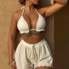 2025 Trendy Solid Color Sexy Halter Bikini Three-Piece Set