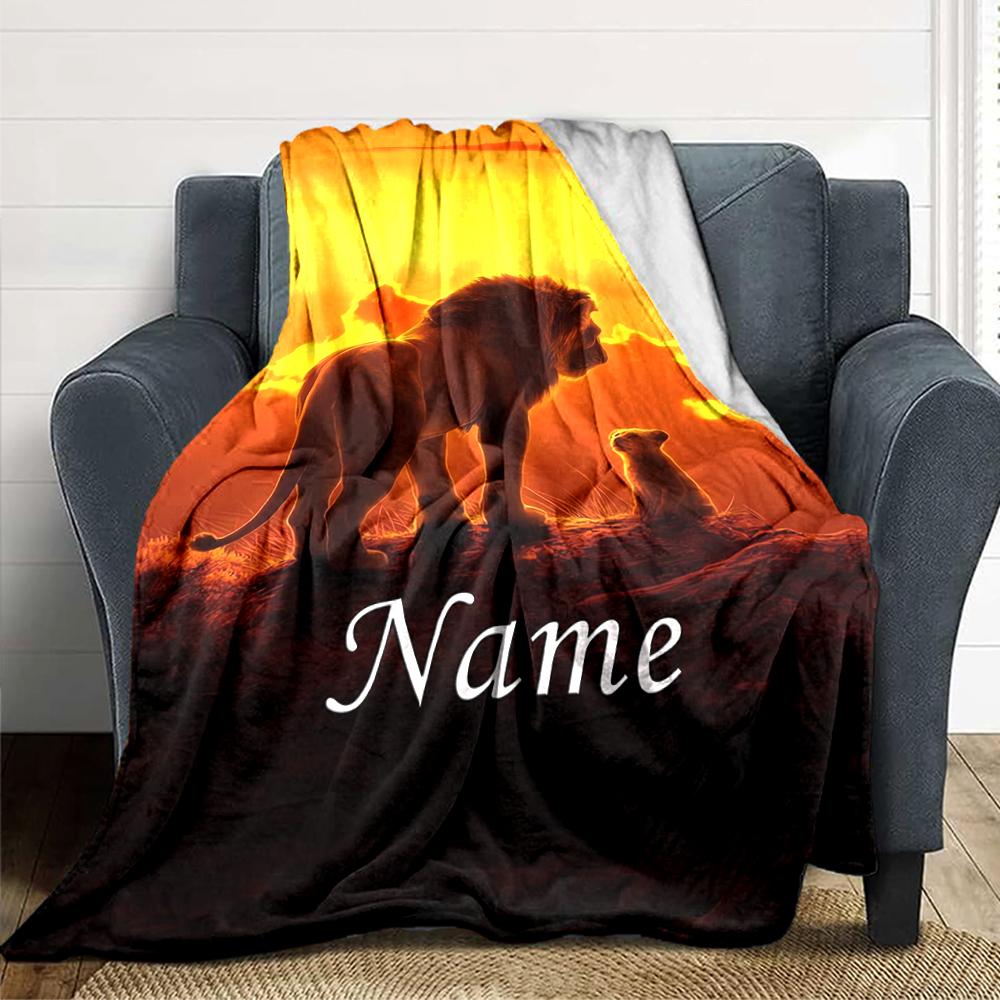Custom Name Lion Cub'S Footprint Party Blanket For Couch Bed Plush Cozy Fuzzy Blanket Super Soft Warm Blankets For Fall And Winter 0916269