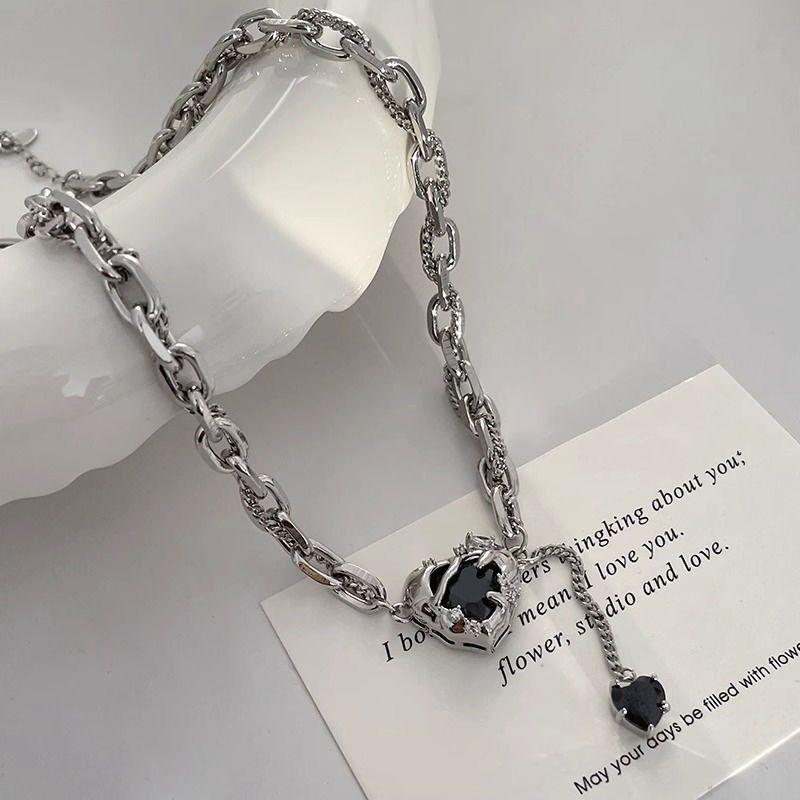 Sweet and cool lava love necklace women's tide niche high-end design sense sweater chain versatile personality sweater chain men
