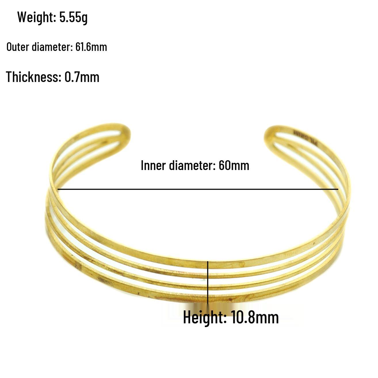 New European  American Four-Line Wide Metal Bracelet, Minimalist Copper Semi-Open Design