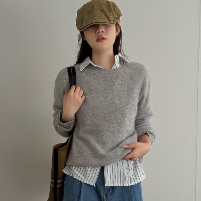 

Jinjin Women s Brushed Round Neck Wool & Cashmere Blend Pullover Sweater M