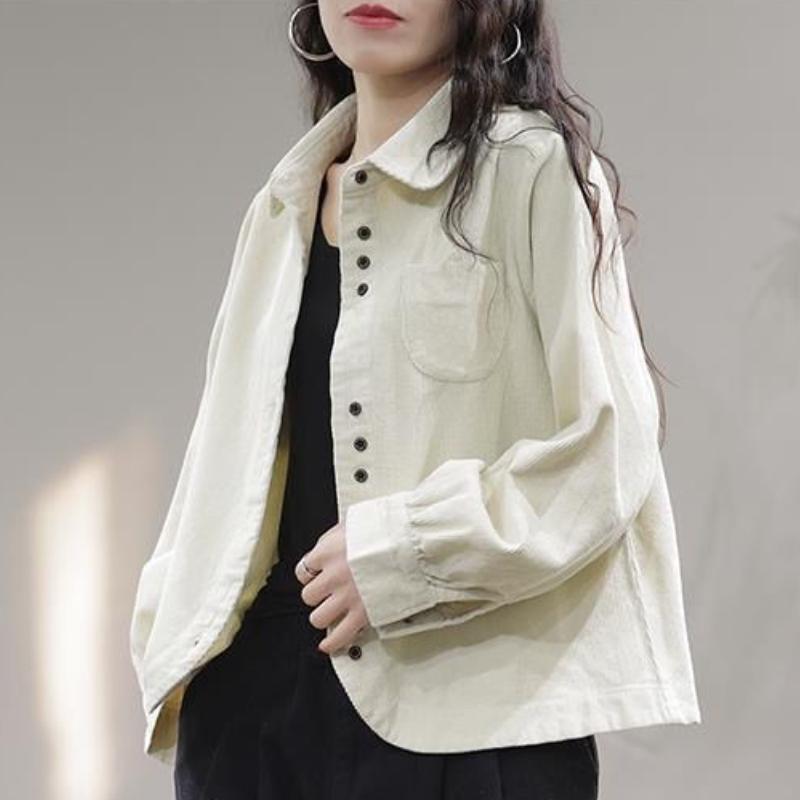 Chemises en Velours Côtelé Vêtements Femmes Vintage Ample Tops d'Automne Streetwear Femmes Simple Tout-Match Poches Style Coréen Chic Littéraire