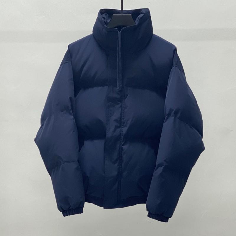 High Street Stand Collar Cotton Puffer Jacket Couples Loose Fit Winter Warm Thick Coat Solid Color Casual Outerwear