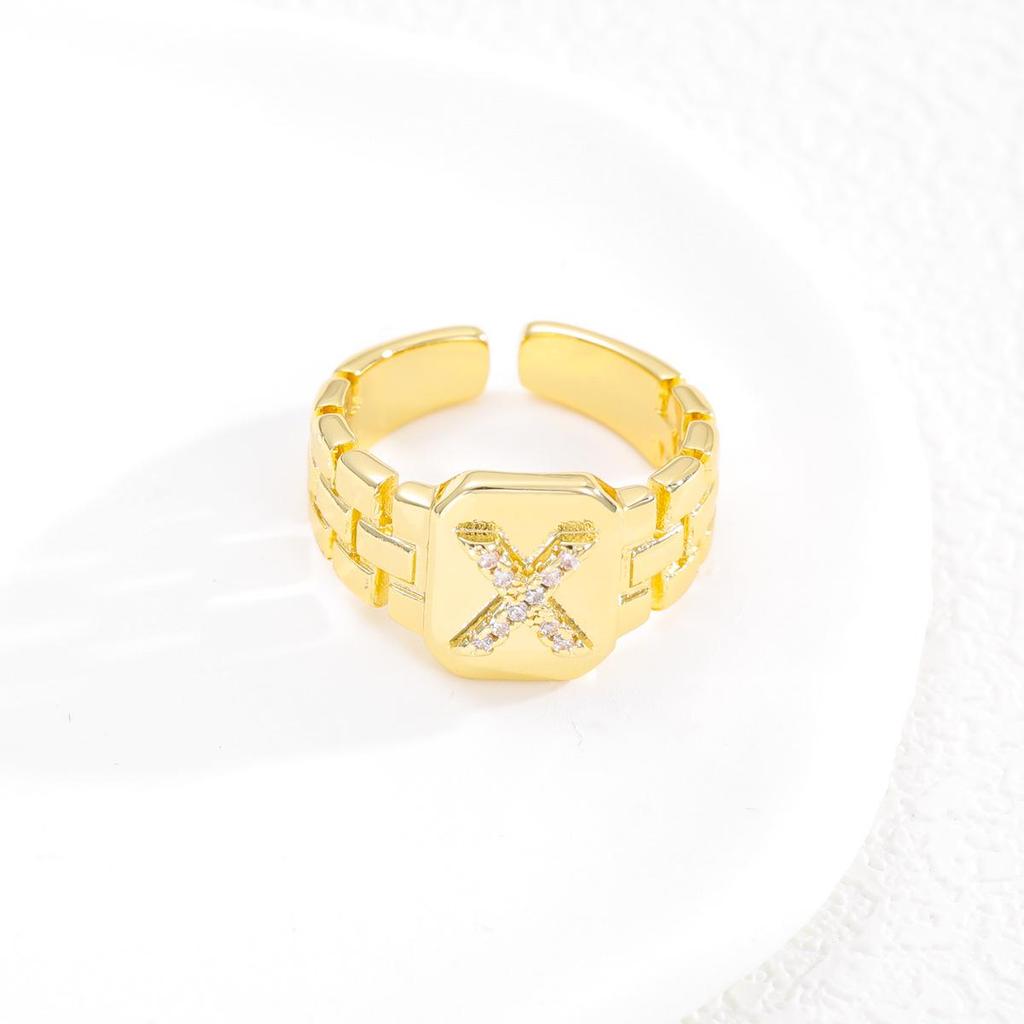 Evropský styl Horký prodej Pozlacený prsten s písmenem s designem nastavitelného pásku