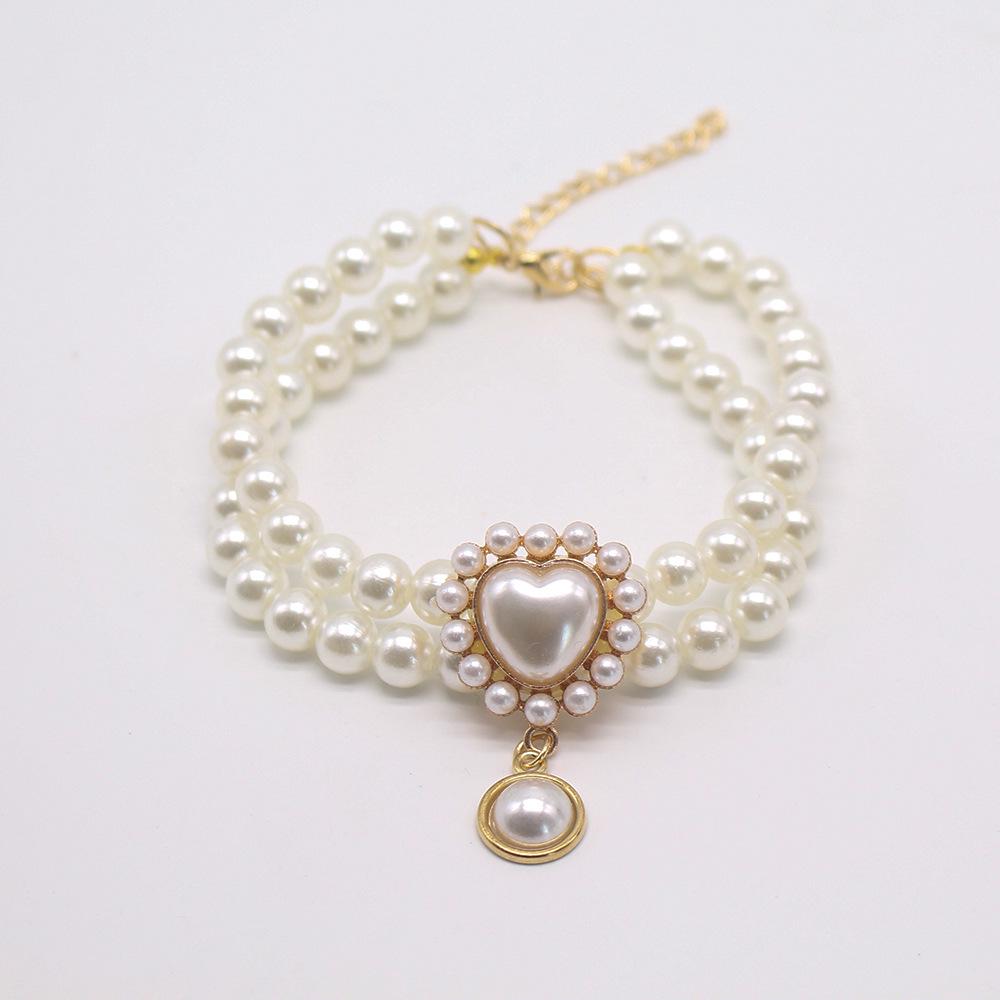 

Трансграничный ошейник для питомца с жемчужиной и драгоценным камнем: Двухслойное ожерелье для кошек и собак с кулоном «Принцесса» XS fits neck 15+7cm белый