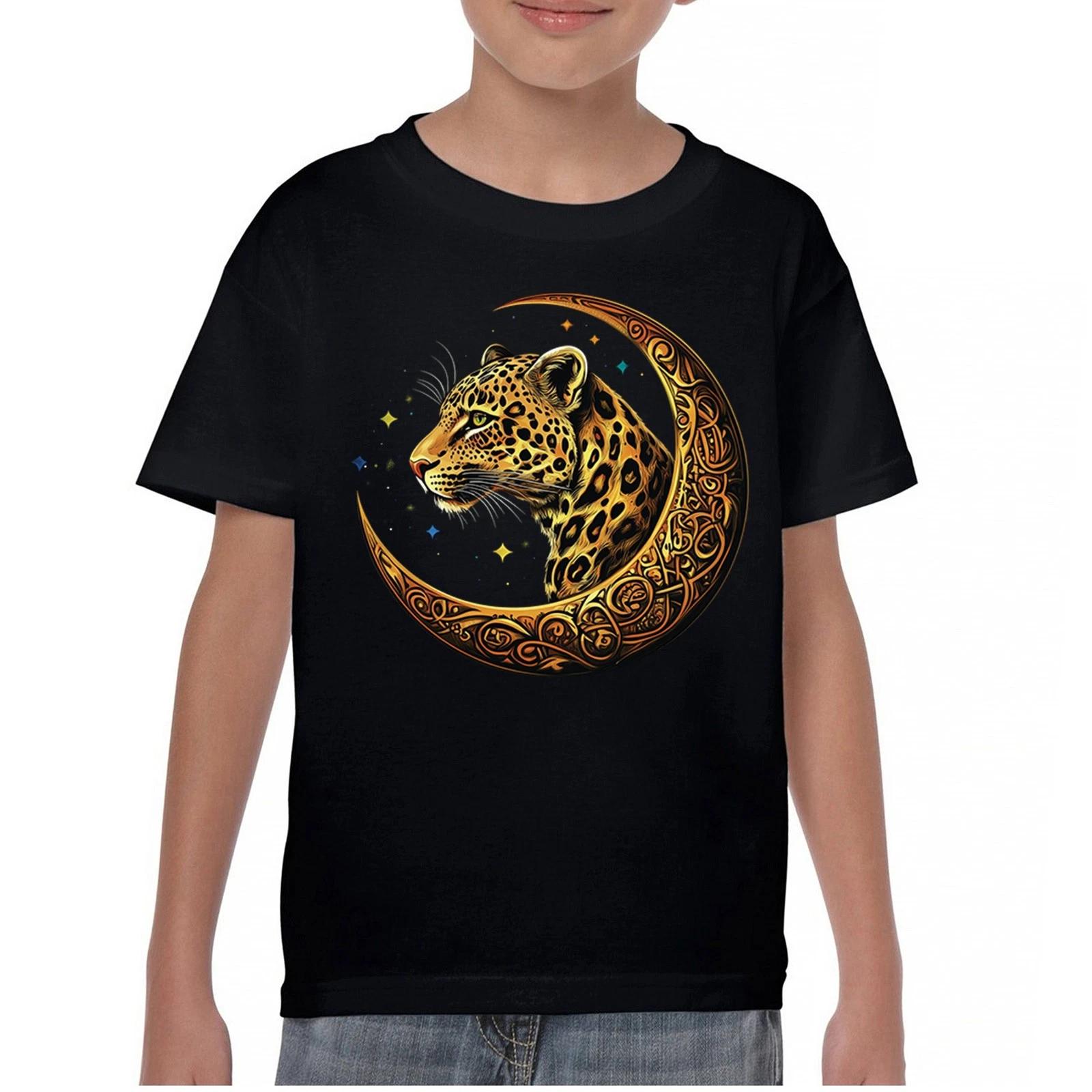 Celtic Moon Leopard Youth kids boys T-Shirt Vivid Mystic Wildlife Nordic Valhalla Kids 110