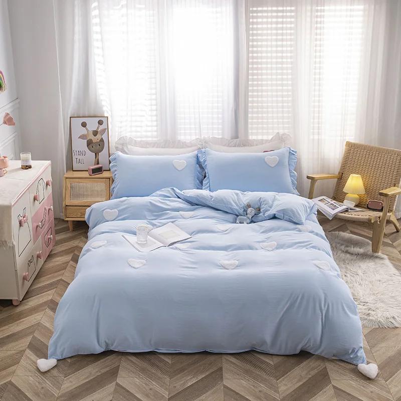 Set de lenjerie de pat Inimi Roz Stil Nordic Lenjerie de pat cu fețe de pernă Textile pentru casă Fete Husă de pilotă respirabilă King Queen Twin