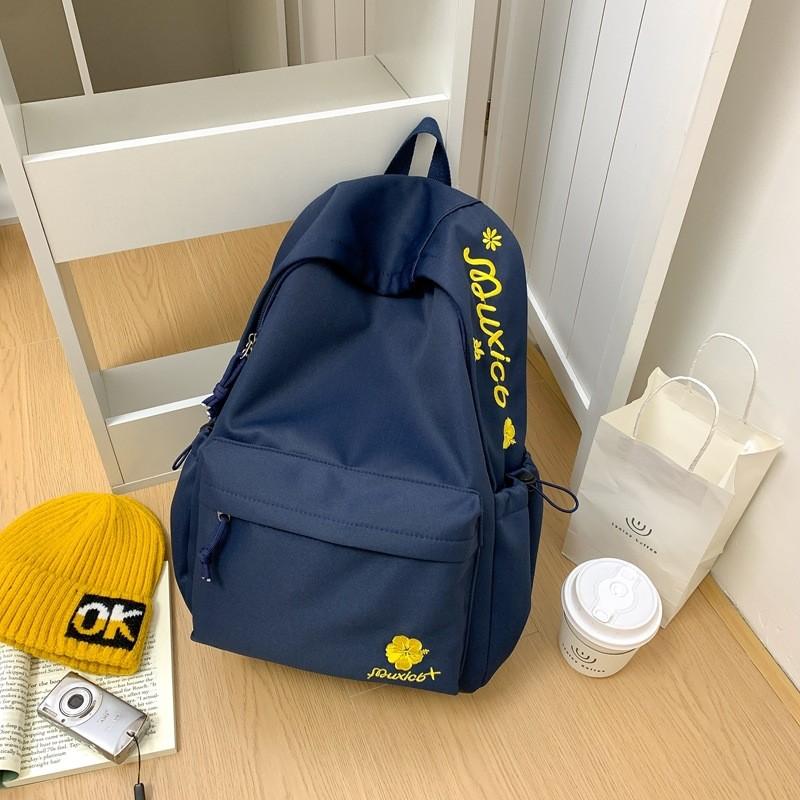 Minimalist Nylon School Backpack For Girls With Letter Pattern And 10in Laptop Compartment