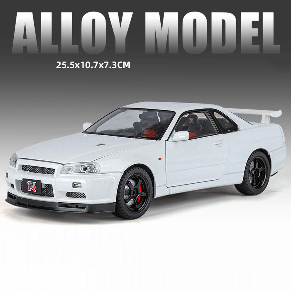

1:18 Scale GTR SKYLINE S15 Sports Car Model Toys Alloy Diecast Supercar Shock Absorption Sound Light Doors Opened for Kids Gifts