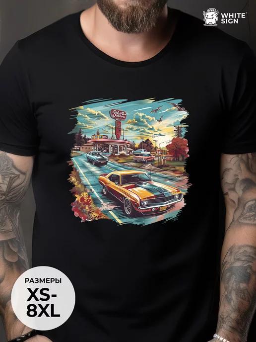 Oversized summer T-shirt with  Yellow Mustang  print S