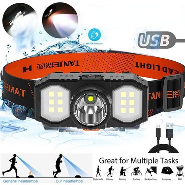 LED Headlamp 3 Mode USB Rechargeable Head-mounted Flashlight 18650 Battery Led Searchlight Waterproof Night Fishing Lamp