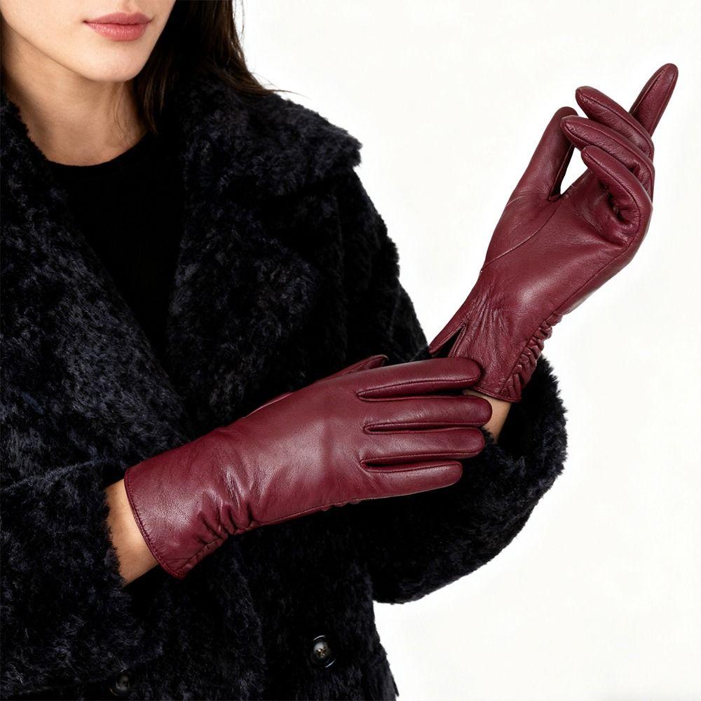 Fleece Lined Five Finger Gloves PU Leather Winter Warm Gloves Women's Gloves  Outdoor Cycling