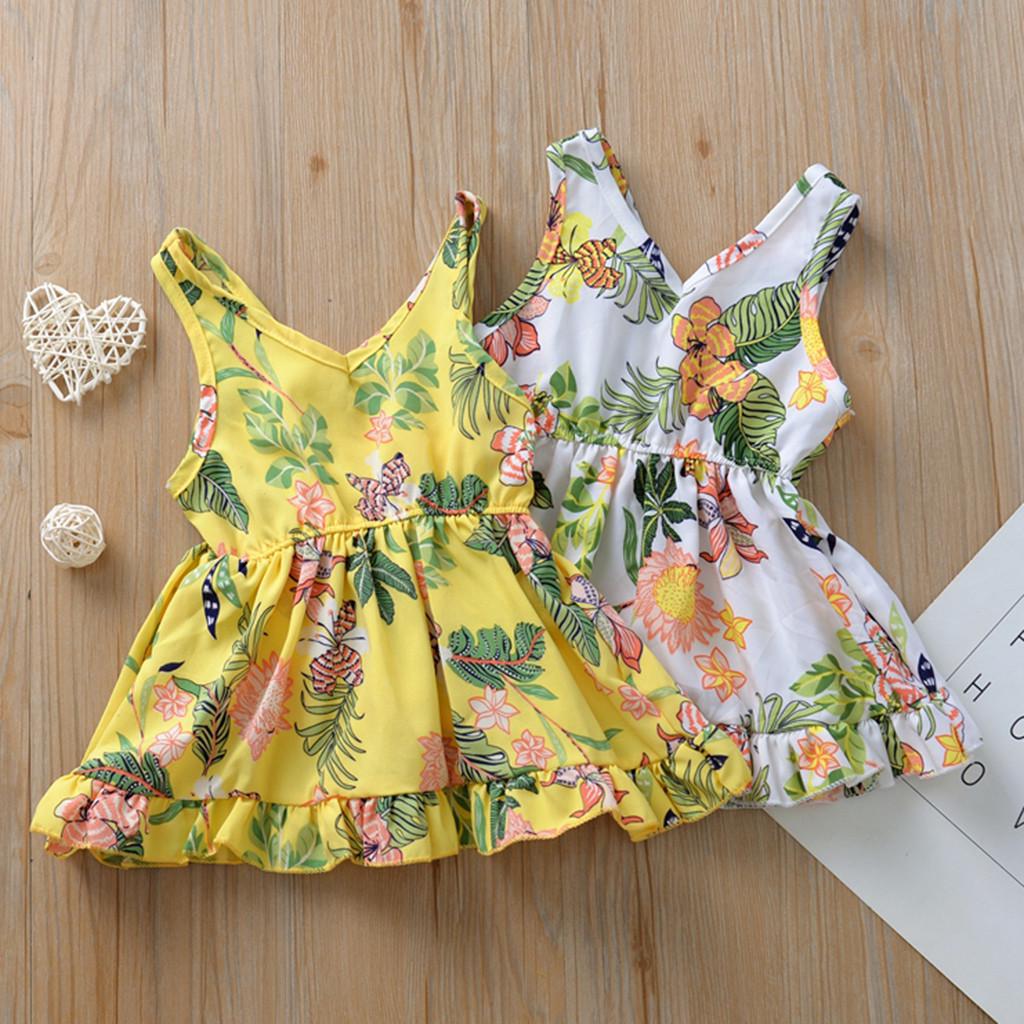 

Летнее платье с рюшами и листьями для маленьких девочек, повседневная одежда