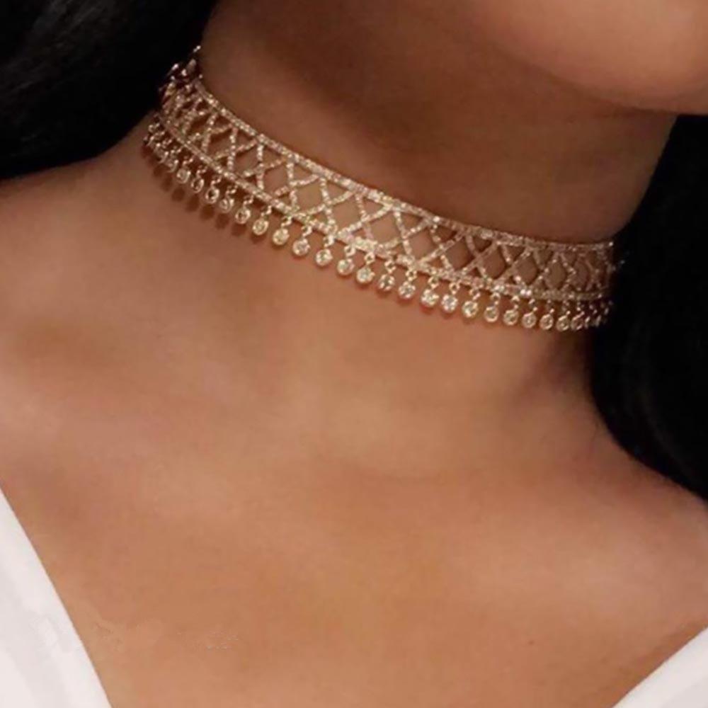 Accessories Rhinestone Neck Chain, Necklace Choker Hanging Necklace Bohemian Tassel Collarbone Chain