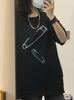 Design sense paperclip printing short-sleeved T-shirt women's ins trendy brand summer loose and versatile oversize top trendy men