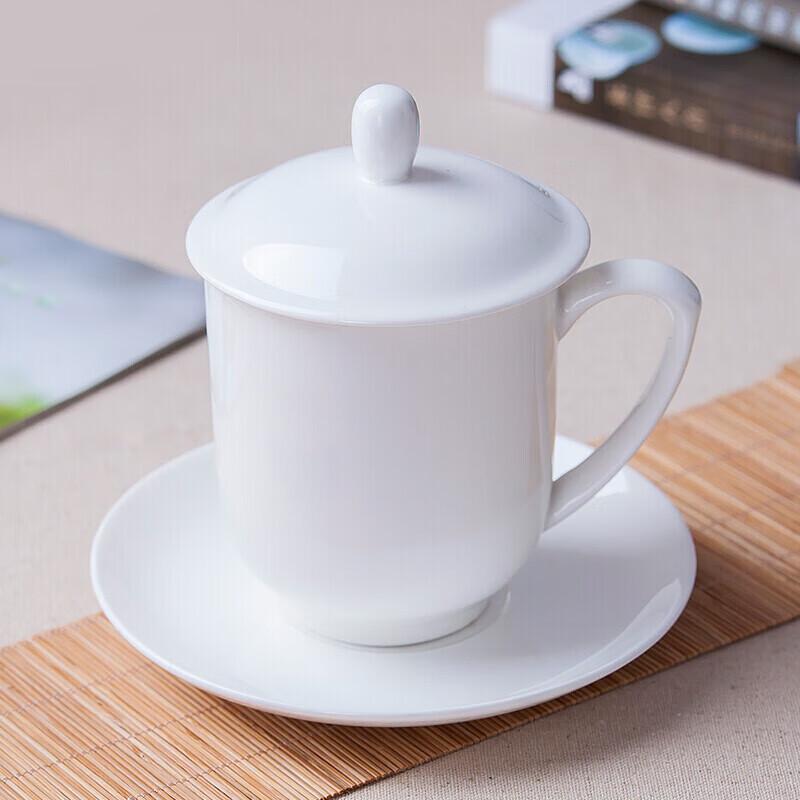 Pure White Ceramic Office Cup with Lid and Saucer