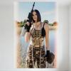 Sexy Woman with Short Dark Hair Holding Black Assault Rifle Outdoor Tin Sign, Camouflage Chest Rig & Pants, Vintage Metal Poster